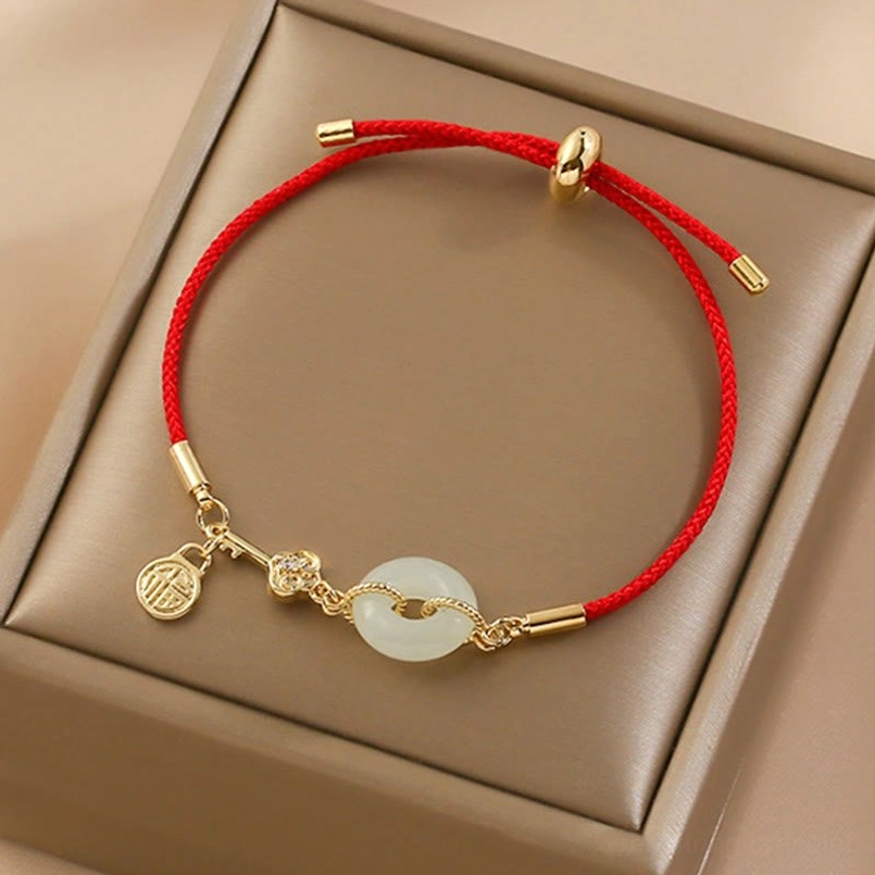 Hetian jade peace buckle bracelet with toggle clasp and gold plated Fu medal charm