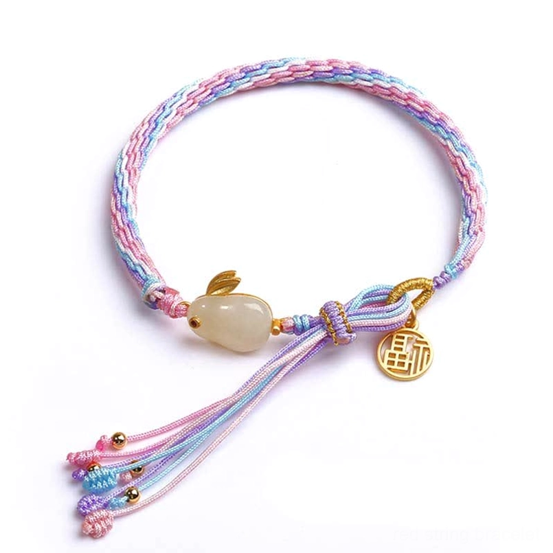 Hetian jade rabbit year bracelet with traditional reincarnation knot weave for zodiac luck and harmony