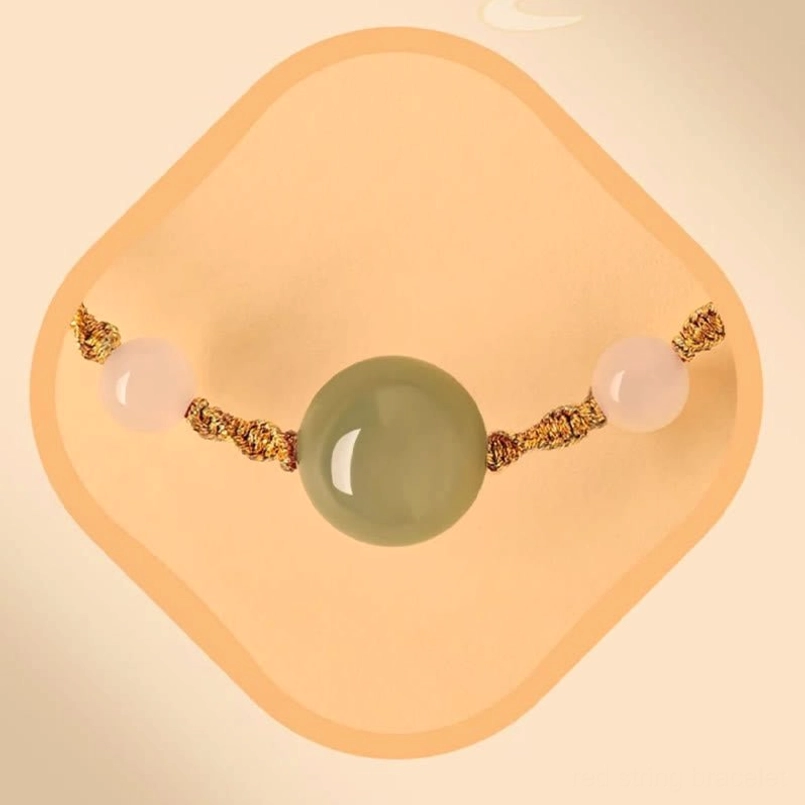Hetian jade bracelet with red rope, prosperity and abundance stone