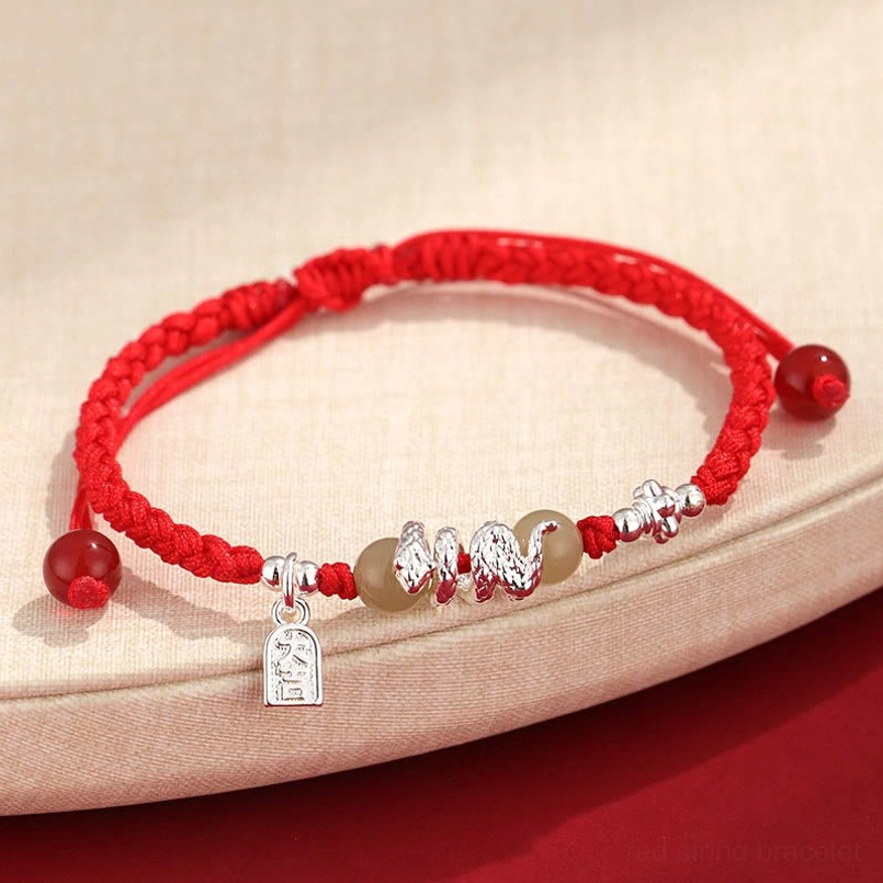 Snake year red string bracelet with da ji charm and red agate decoration