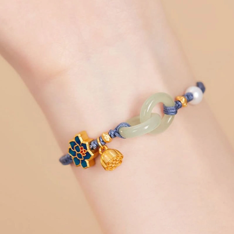 Natural Hetian jade stone bracelet with lotus flower symbolism for spiritual growth