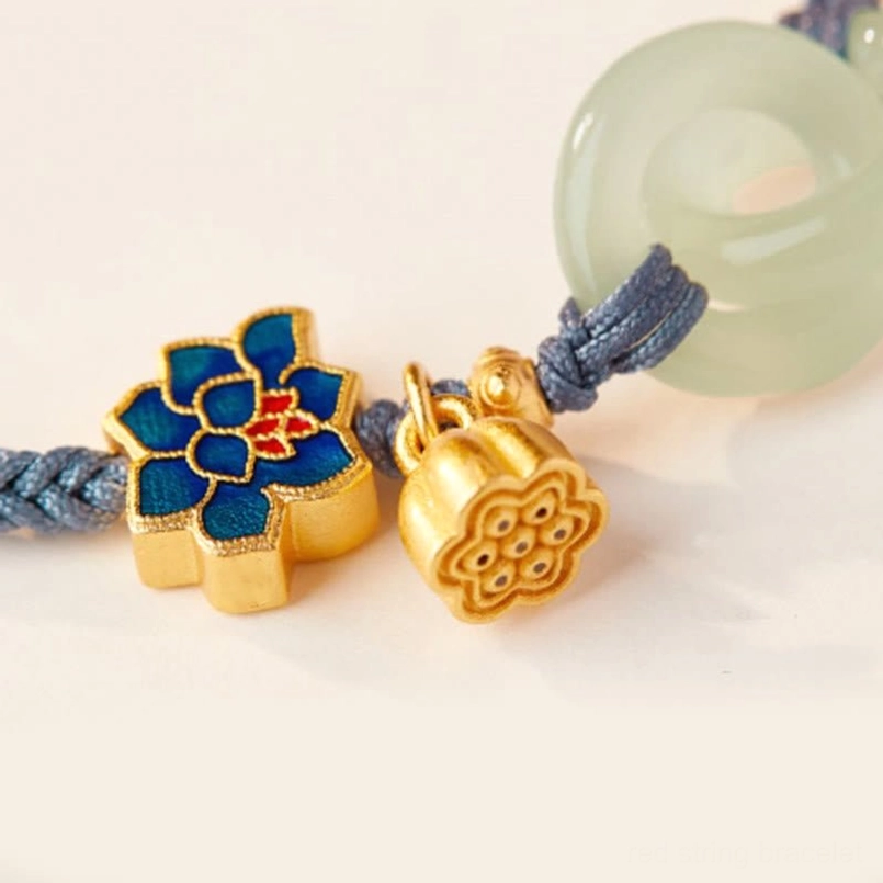 Hetian jade peace buckle fortune bracelet yellow color option with decorative charms