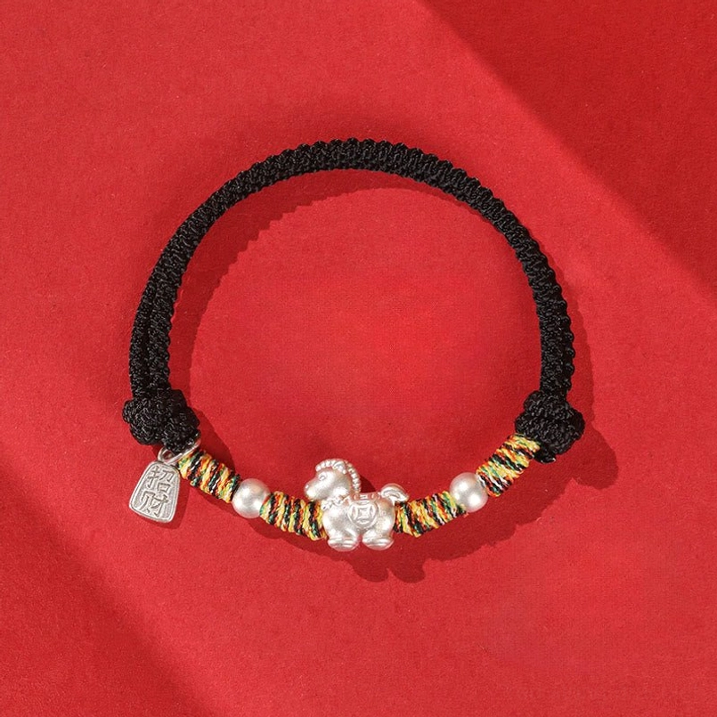 Black rope horse silver bracelet evil spirit protection ward-off