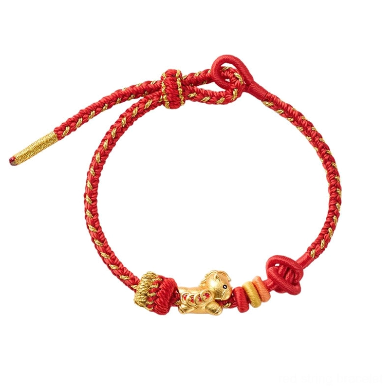 Year of the Horse red string bracelet full display with protective amulet