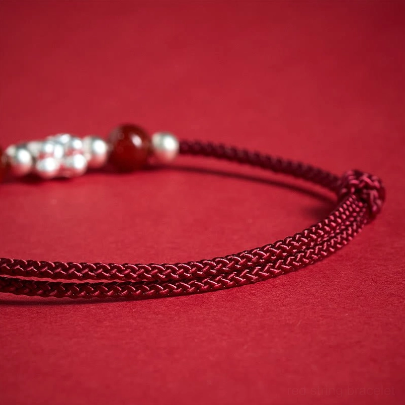 Horse red agate string bracelet handmade sterling silver craftsmanship detail view