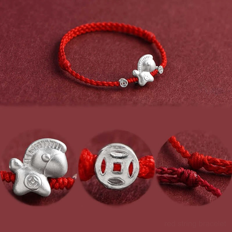 Year of the Horse red string bracelet and matching anklet showing versatile wear options for wrist and ankle