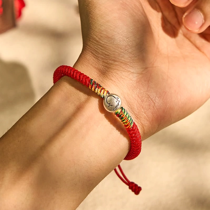 Zodiac Horse red string bracelet real wear view on human wrist