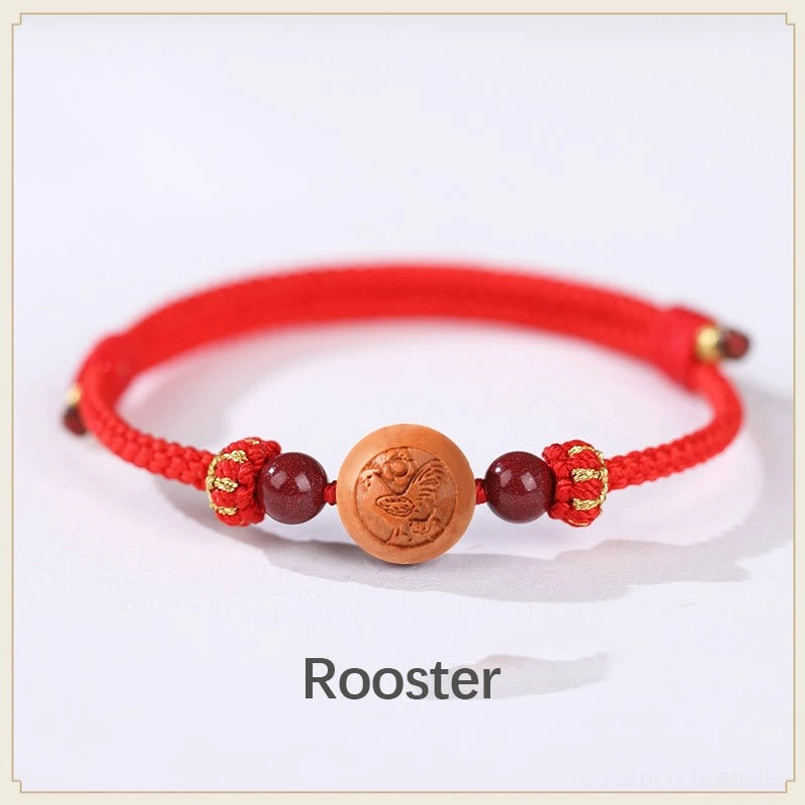 Horse zodiac peach wood bracelet - energetic and spirited Chinese zodiac charm with red rope