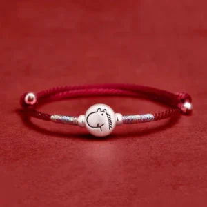 Year of the Horse sterling silver red string bracelet with adjustable knots and silver horse charm