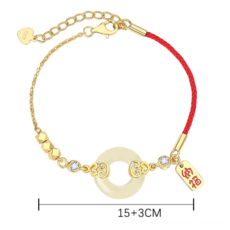 Hetian jade peace buckle bracelet size measurement on white background showing 15+3cm length