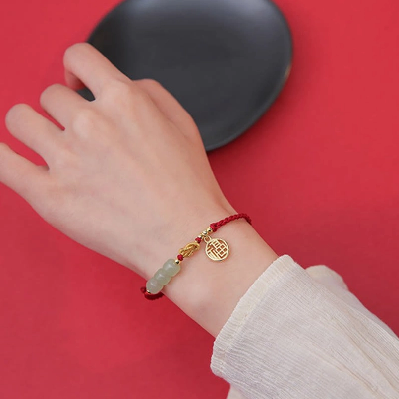 Jade fu character red string bracelet gift packaging spiritual jewelry