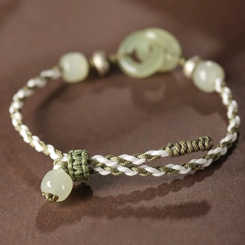Hetian jade peace buckle bracelet with hanging jade pendant and adjustable braided knot closure