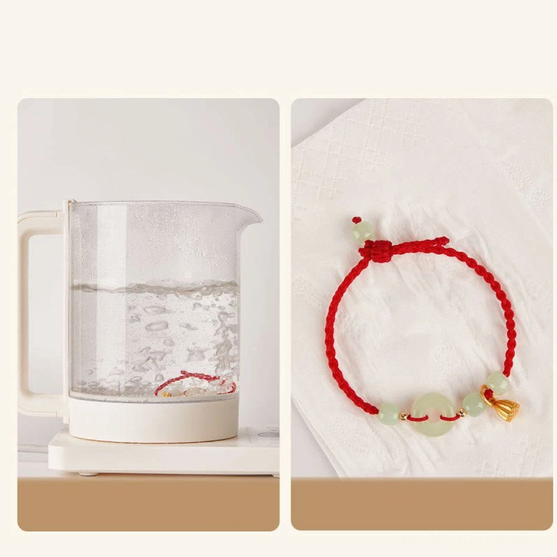 Red string jade peace buckle bracelet heritage craftsmanship detail