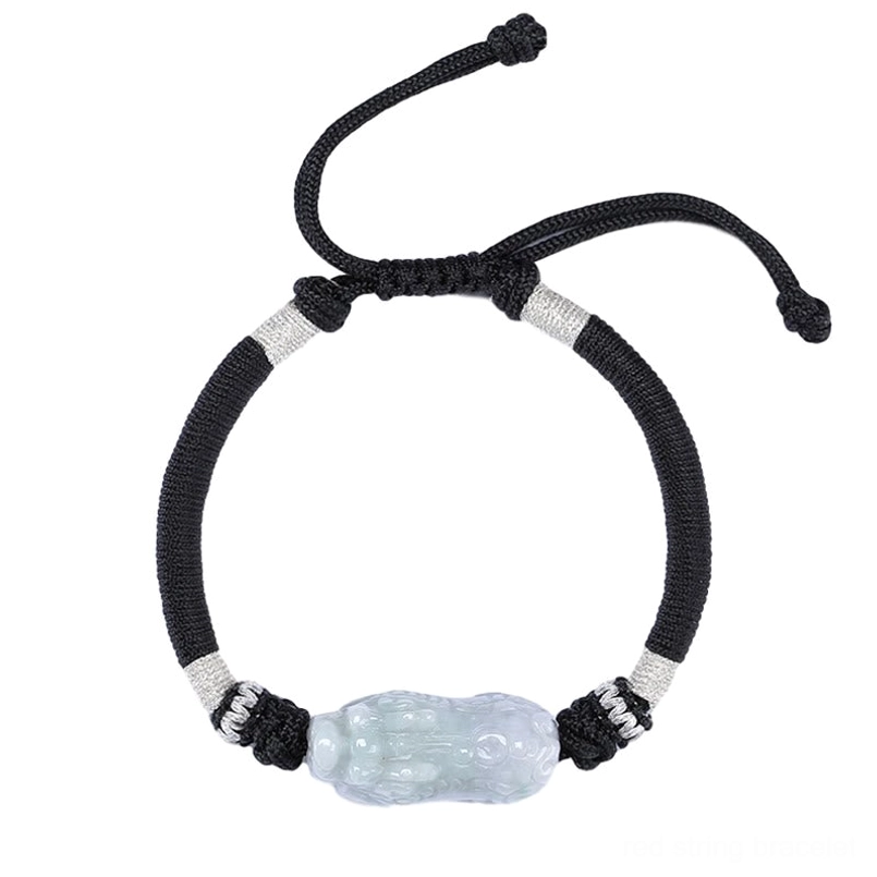 Natural jade Pixiu luck bracelet - complete unworn view on white background