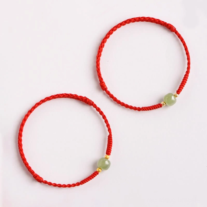Pair of matching jade red string bracelets - two sizes for couples or gifting