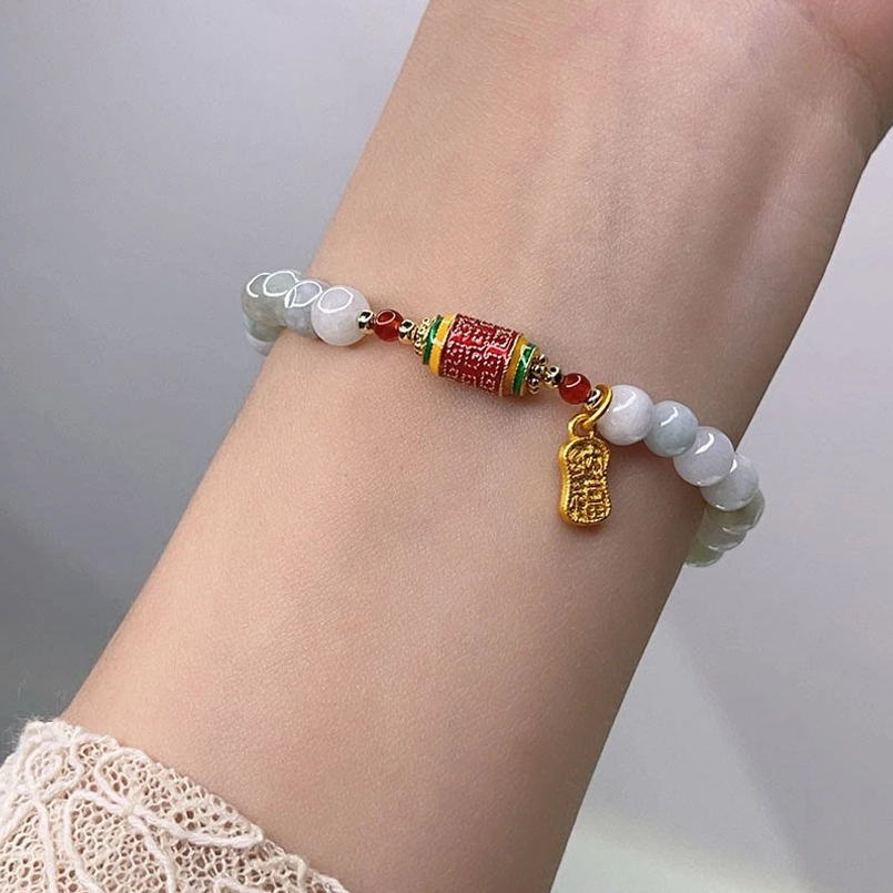Jade Fu Character Prosperity Bracelet Worn On Wrist Showing Perfect Fit