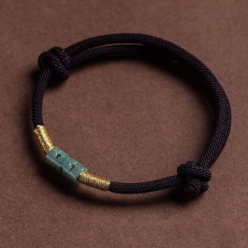 Brown Jade Rope Bracelet with Gold Accents - Flat Lay View
