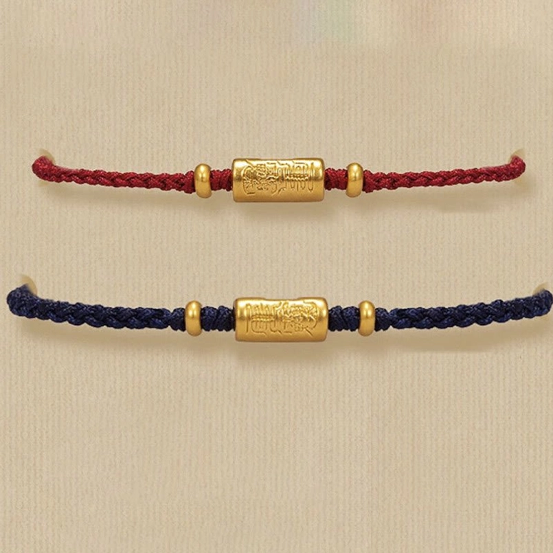 Red lucky bracelet with gold amulet - traditional Kabbalah inspired design