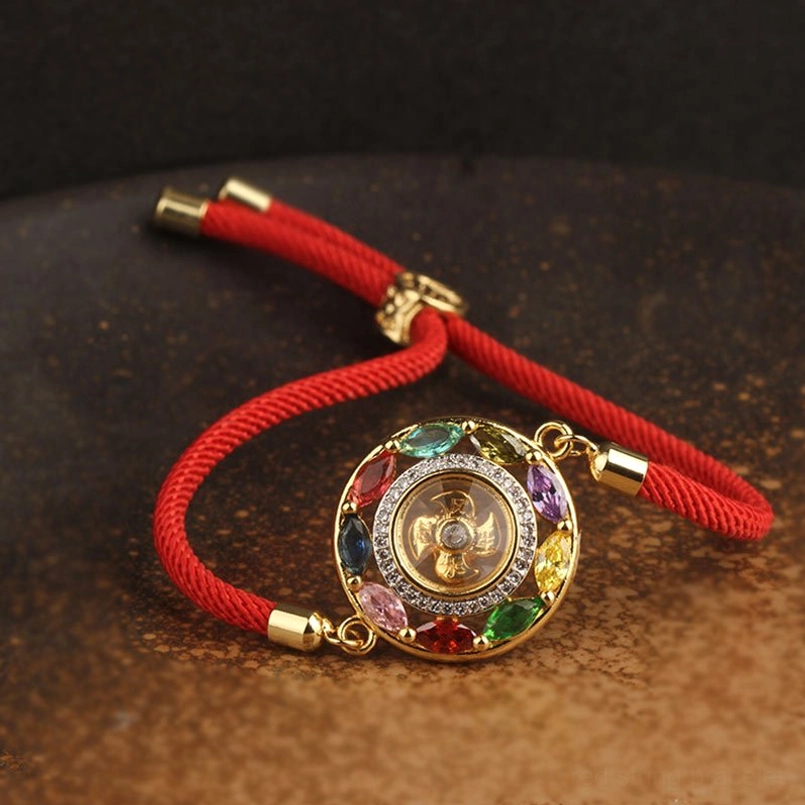 Kabbalah protection red cord bracelet with rotating zircon copper stone pendant