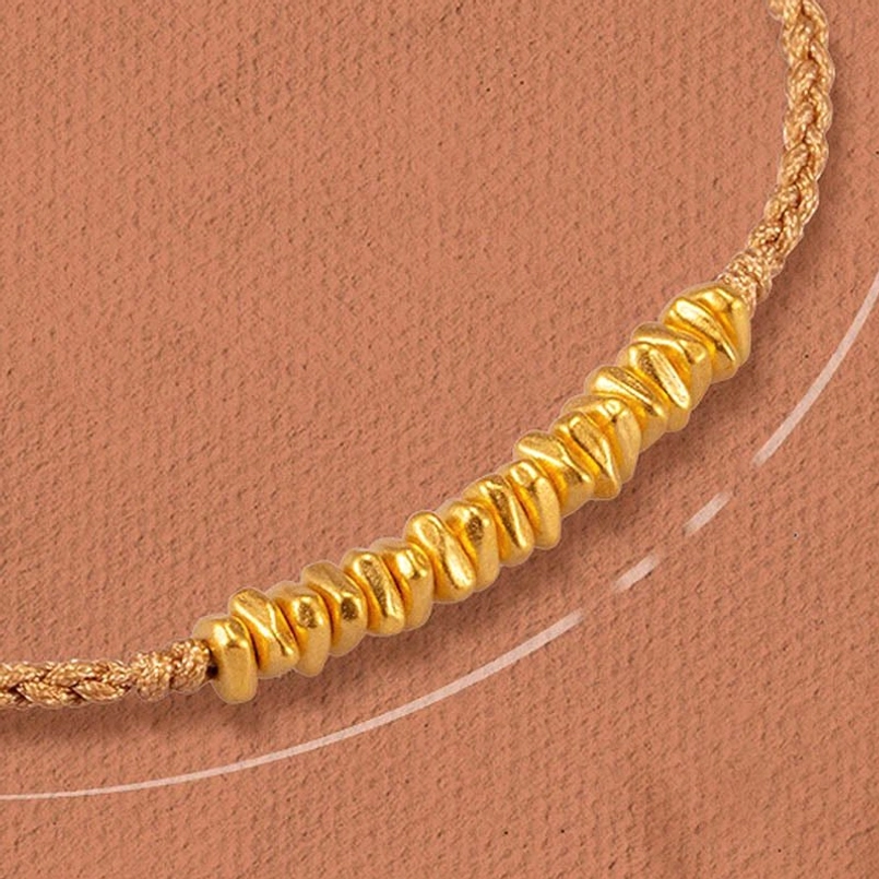 khaki color 999 gold small pieces braided red string bracelet