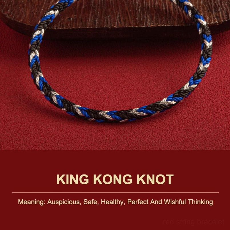 Handcrafted red string bracelet with king kong knot auspicious meaning information card
