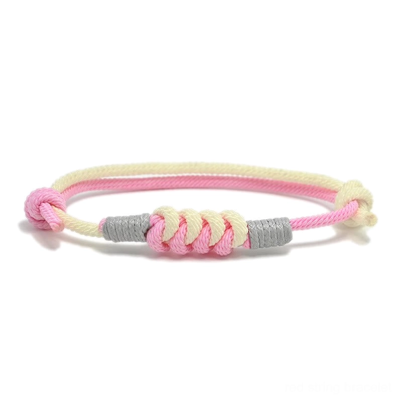 Pink and off-white King Kong knot red string bracelet, handmade Tibetan Buddhist design