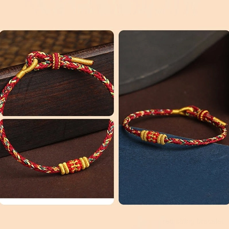 King Kong Knot lucky bracelet red and gold braid with polished gold decorative accents