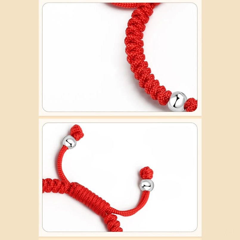 King Kong knot children's protection bracelet with 925 sterling silver beads and multicolor red string detail shot