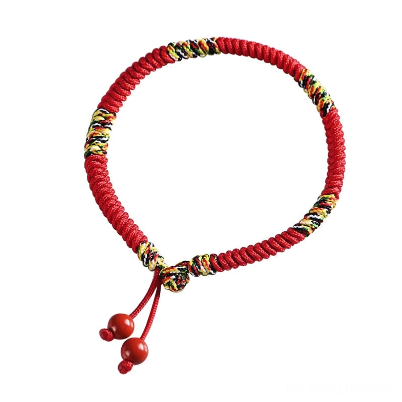 King kong knot red string bracelet with cinnabar pendants five-color weave spiritual protection jewelry