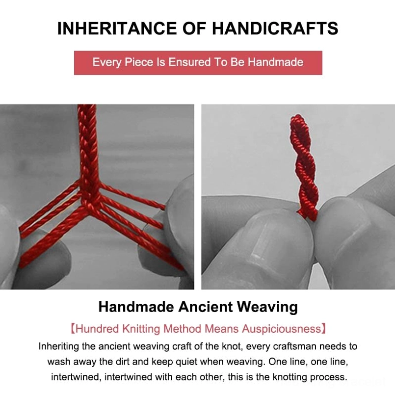 King Kong knot step-by-step tutorial showing red braiding threads and traditional two-step knotting process