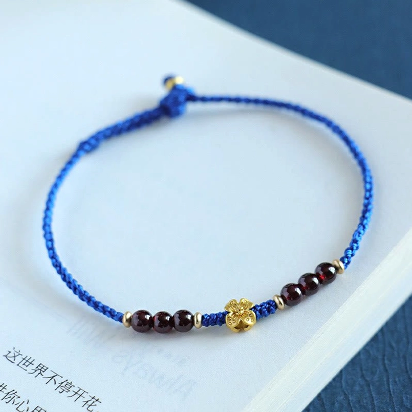 Klein blue string agate garnet copper charm bracelet full product display promotional shot