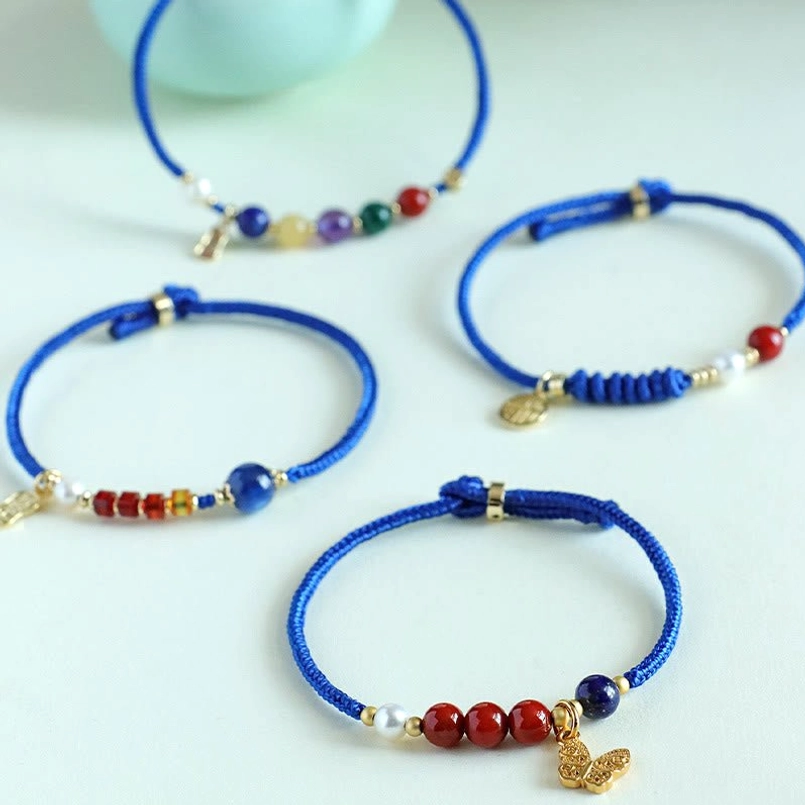 Natural gemstone klein blue string bracelet product detail shot