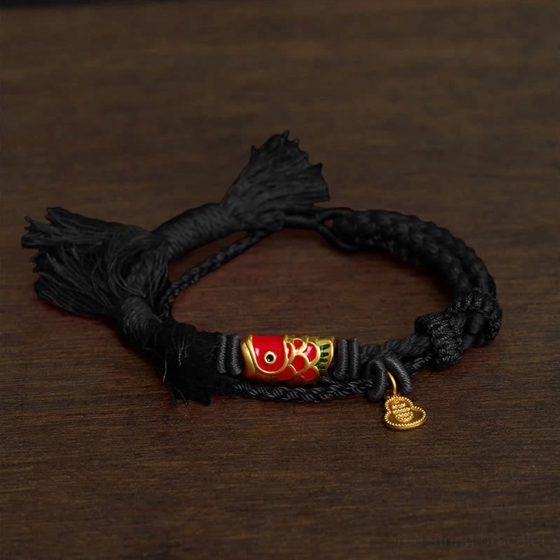 Black Rope Koi Fish Gourd Pendant Bracelet - Protection Symbol Version