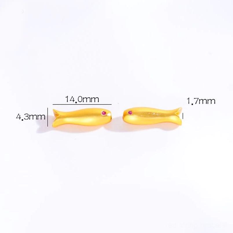 Gold-toned koi fish charm with detailed size specifications measurements close-up