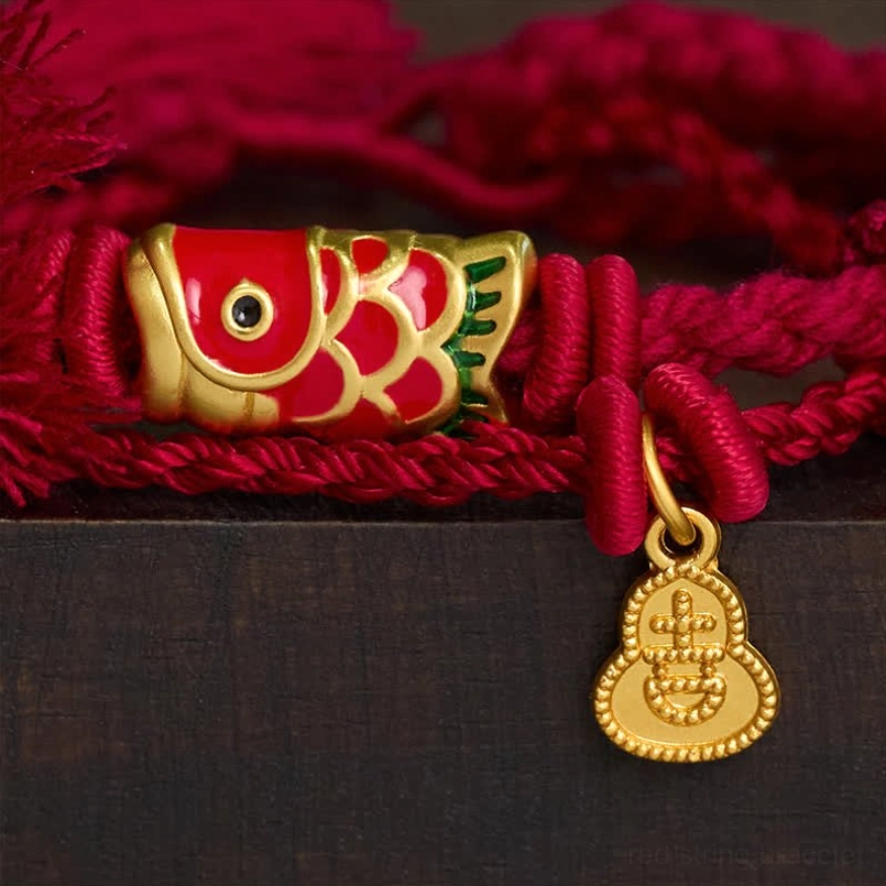 Enamel Koi Fish and Gold Gourd Pendant - Macro Close-up Detail