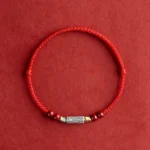 925 Sterling Silver Koi Fish Cinnabar Red String Bracelet Top View with Adjustable Knot