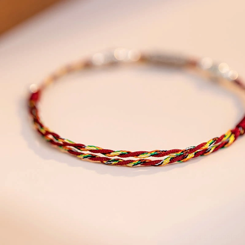 Multicolor braided red string koi fish bracelet with engraved sterling silver charm pair