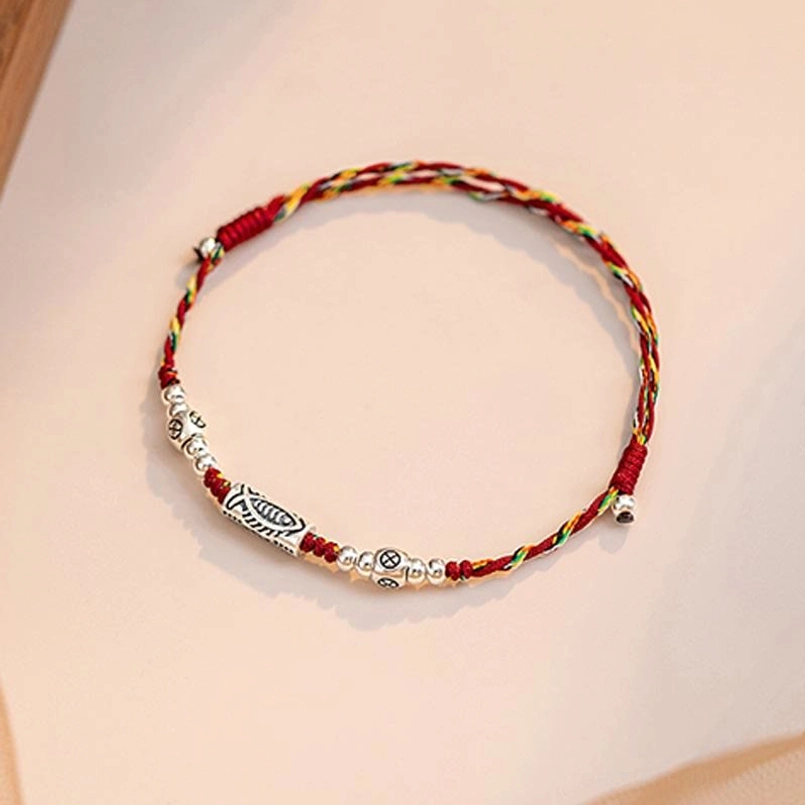 Sterling silver koi fish bracelet red string protection talisman spiritual jewelry