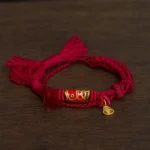 Dark Red Double-Strand Koi Fish Gourd Pendant Bracelet with Gold Charm - Top View