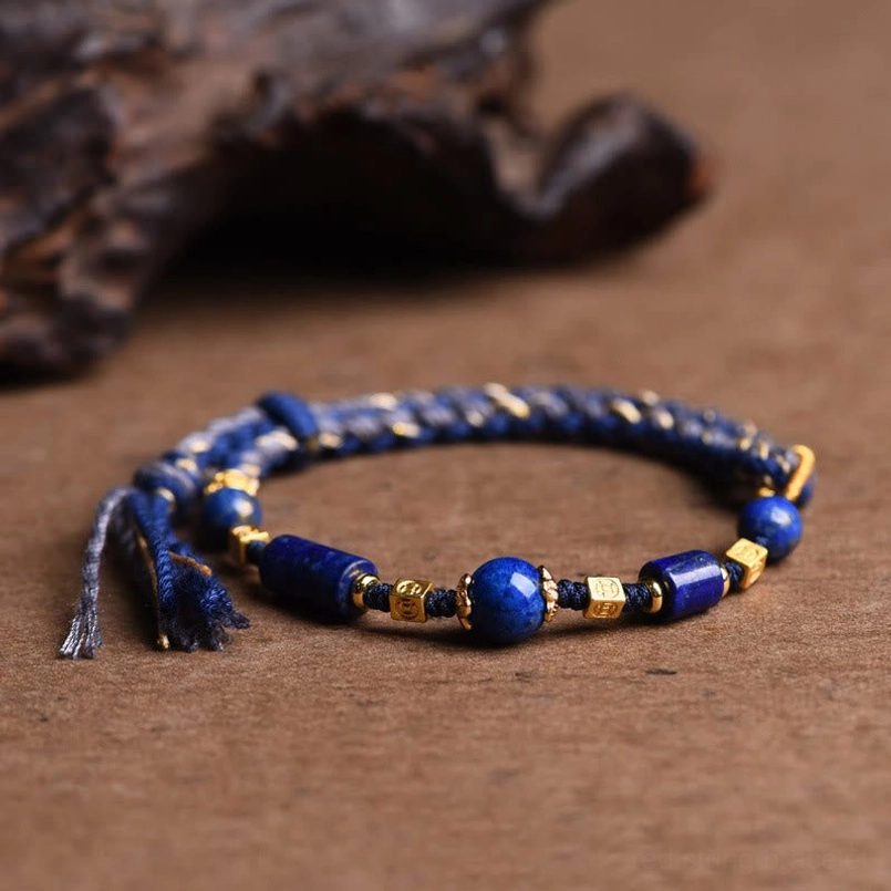 Handmade lapis lazuli bracelet with neat braided rope and natural stone beads