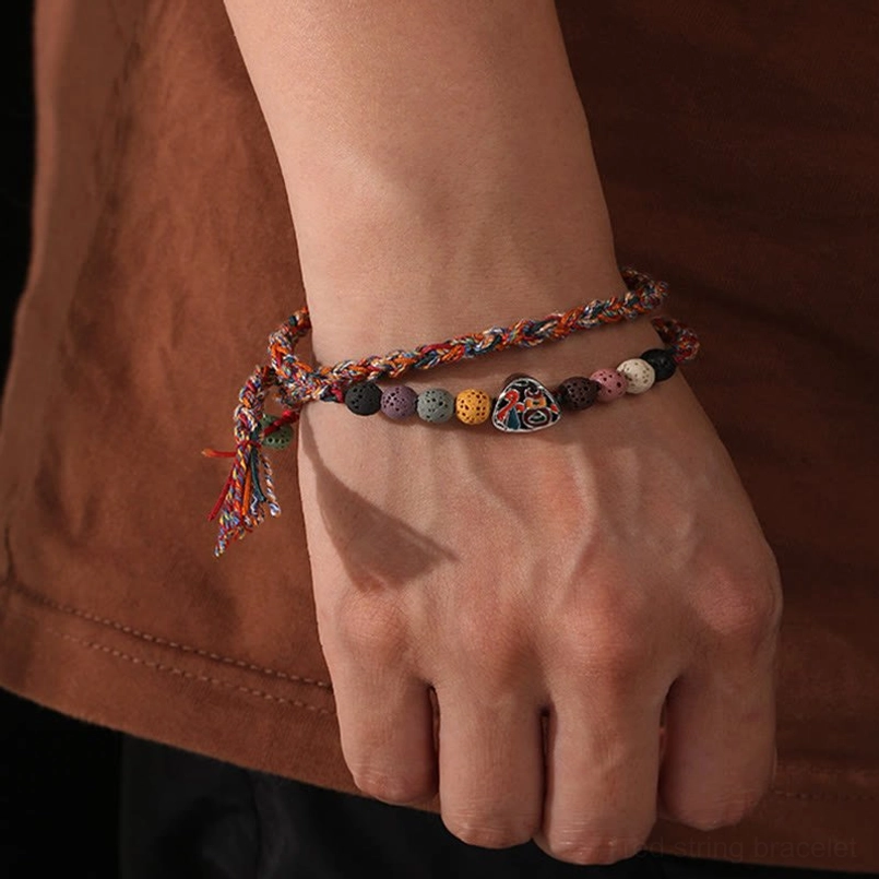 Layered Dragon Boat Festival lucky bracelets worn on wrist