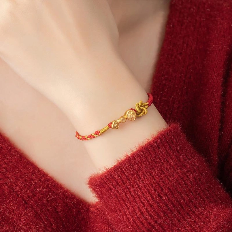 Ruyi Fu Character Red String Bracelet Real Wear Lifestyle Close Up