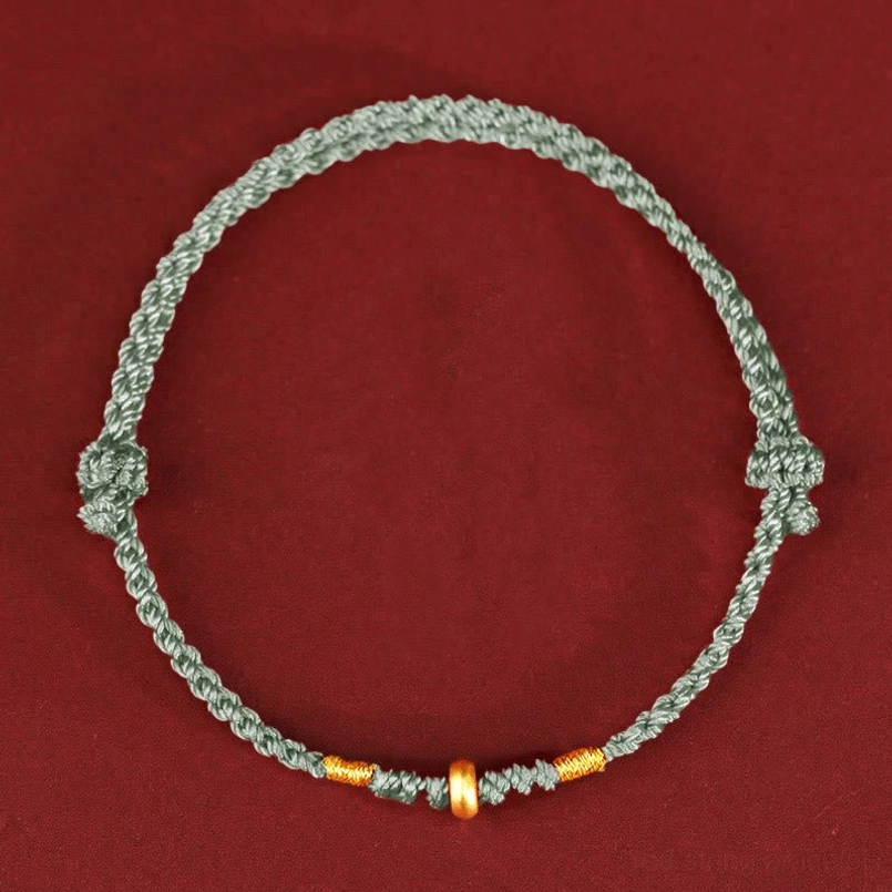 Light green braided lucky bracelet with gold beads balance and harmony energy