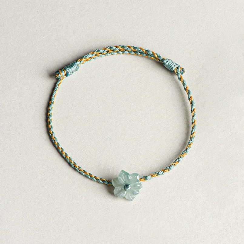 Premium light green gold string jade orchid prosperity bracelet full view