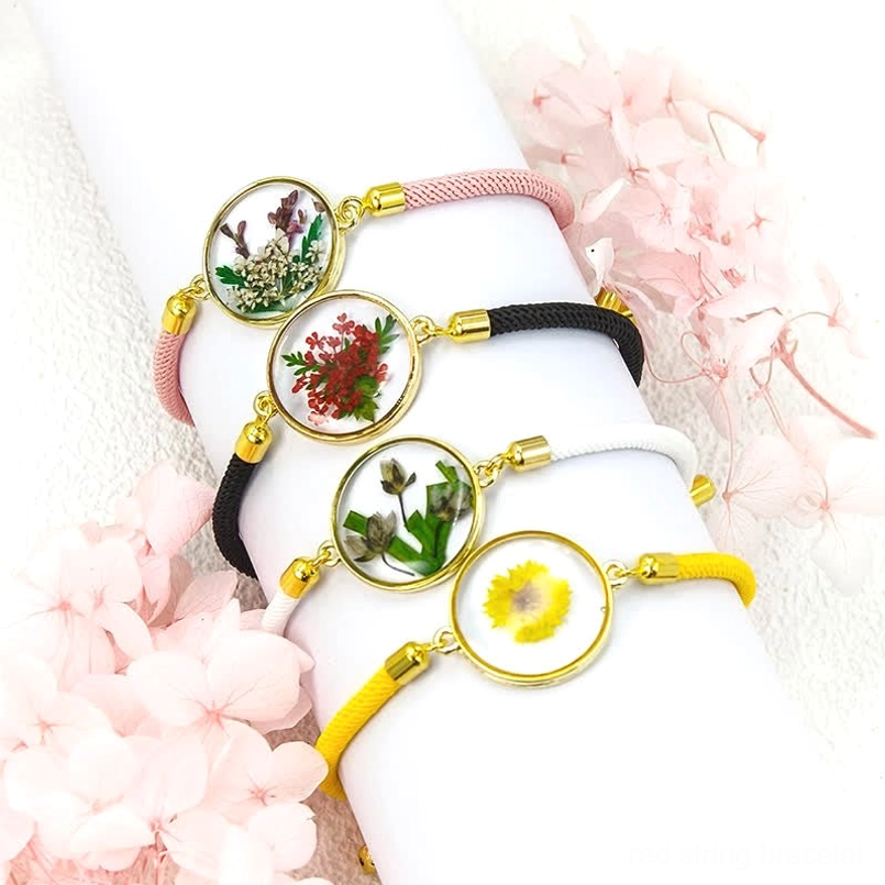 Lily of the valley birth flower bracelet - adjustable white rope with resin charm