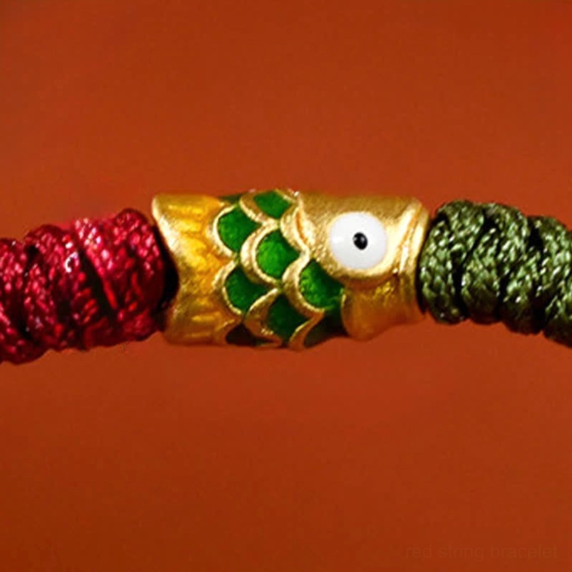 Koi fish lucky charm bracelet red green twisted braided cord