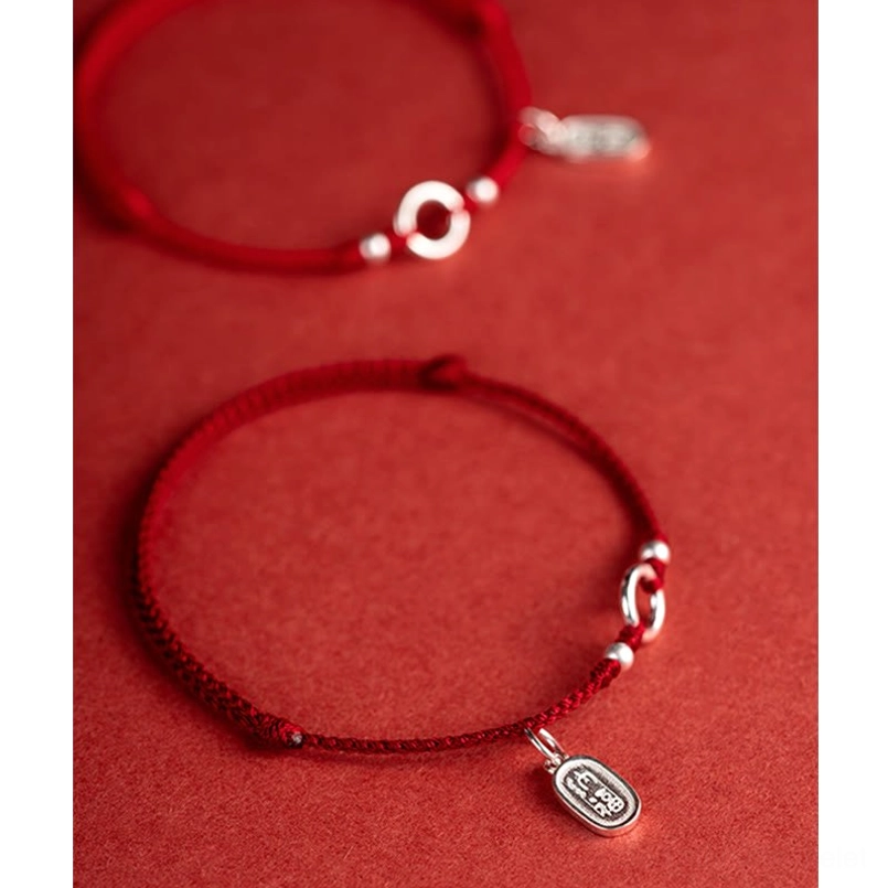 lucky fortune symbol red string bracelet silver peace buckle charm