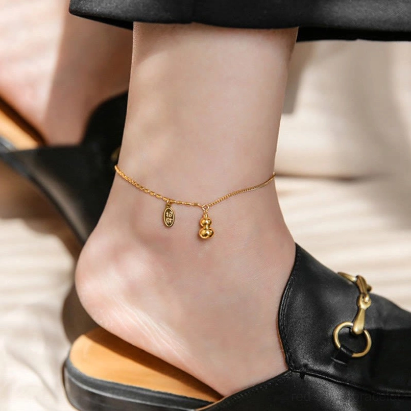 Lucky gourd wealth anklet featuring copper and gold prosperity charms