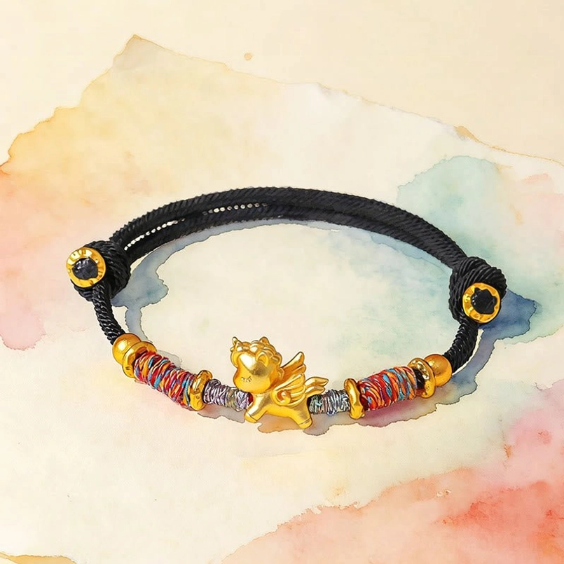 Horse zodiac red string bracelet gift presentation shot
