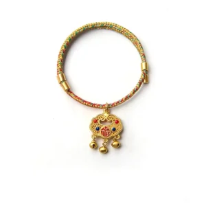 Gold handmade lucky pet collar with Fu blessing pendant and bells for cats and dogs